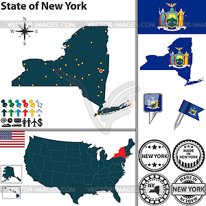 Map of state New York, USA - stock vector clipart