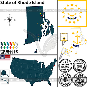 Карта государственной Род-Айленд, США - векторный дизайн