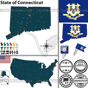 Map of state Connecticut, USA - vector clip art