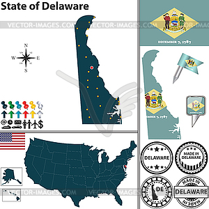 Map of state Delaware, USA - vector image