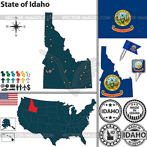 Map of state Idaho, USA - vector clipart