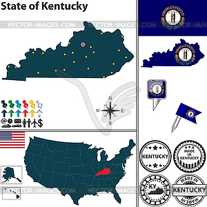 Map of state Kentucky, USA - royalty-free vector image