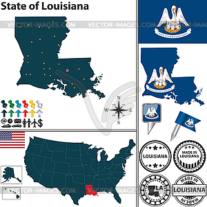 Map of state Louisiana, USA - vector clip art