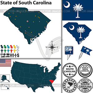 Карта штата Южная Каролина, США - изображение в векторе / векторный клипарт