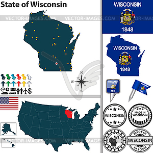 Map of state Wisconsin, USA - vector image