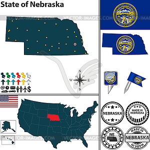 Map of state Nebraska, USA - vector image