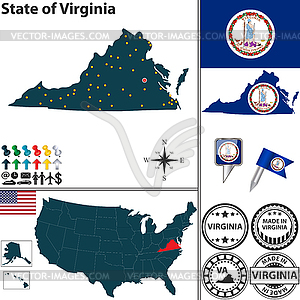 Map of state Virginia, USA - vector clipart / vector image