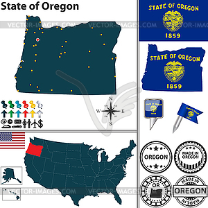 Карта государственной Орегон, США - клипарт в векторе / векторное изображение