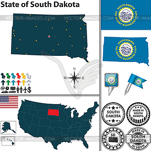 Map of state South Dakota, USA - vector clip art