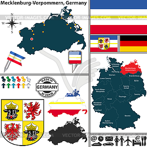 Карта Мекленбург-Передняя Померания, Германия - векторная иллюстрация