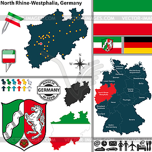 Map of North Rhine-Westphalia, Germany - vector image
