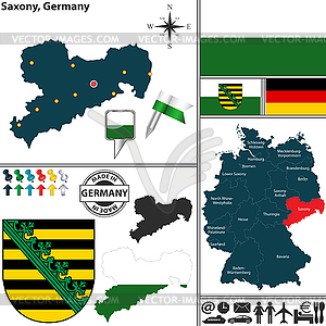 Map of Saxony, Germany - vector image