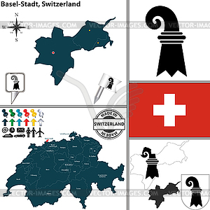 Карта Базель-Штадт, Швейцария - цветной векторный клипарт