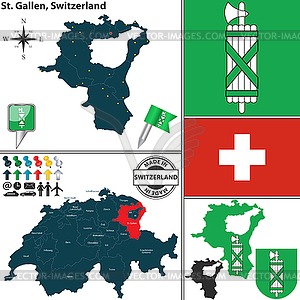 Map of St. Gallen, Switzerland - color vector clipart