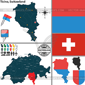 Map of Ticino, Switzerland - vector clipart