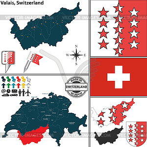 Map of Valais, Switzerland - vector clip art