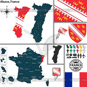 Карта Эльзас, Франция - цветной векторный клипарт