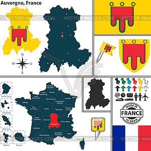 Карта Овернь, Франция - векторная графика