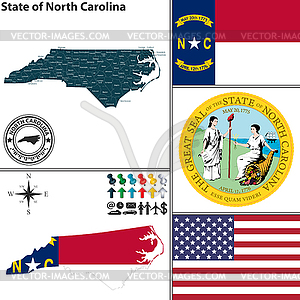 Map of state North Carolina, USA - vector clipart