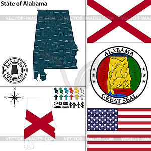 Карта государственной Алабама, США - векторный графический клипарт