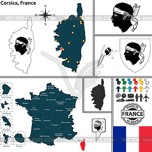 Map of Corsica, France - vector clip art