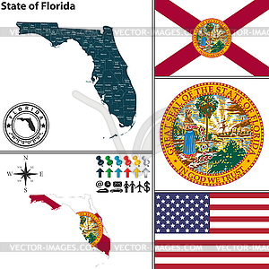 Map of state Florida, USA - royalty-free vector clipart