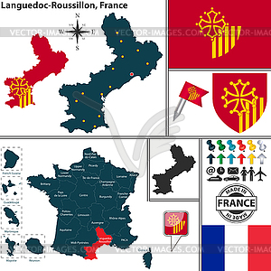 Map of Languedoc-Roussillon, France - vector clip art