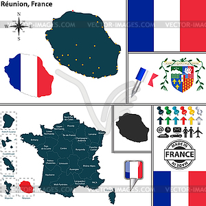 Карта Реюньон, Франция - клипарт в формате EPS