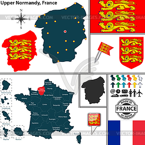 Карта Верхней Нормандии, Франция - векторный клипарт / векторное изображение