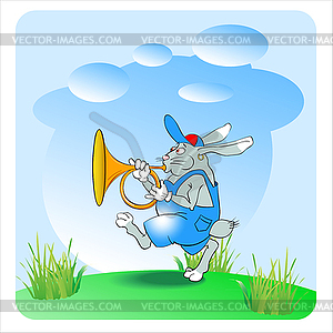 Rabbit trumpeter - stock vector clipart