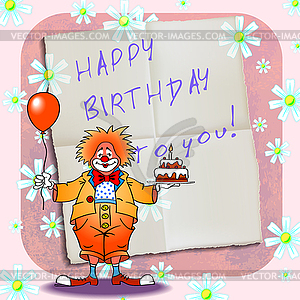 Happy birthday clown  - color vector clipart