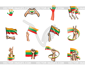 Lithuania flag and hand - vector image