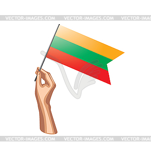 Lithuania flag and hand - vector image