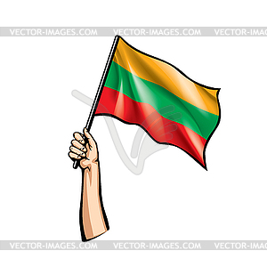 Lithuania flag and hand - vector image