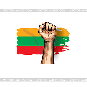 Lithuania flag and hand - vector image