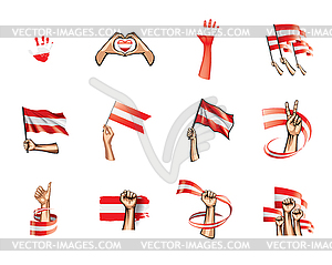Austria flag and hand - vector image