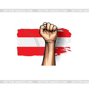 Austria flag and hand - vector clipart
