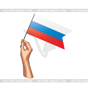 Russia flag and hand - vector image