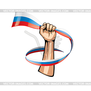 Russia flag and hand - vector EPS clipart