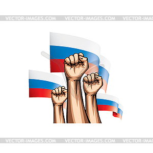 Russia flag and hand - vector clipart