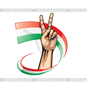 Hungary flag and hand - vector image