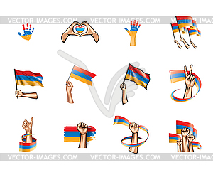 Armenia flag and hand - vector clipart