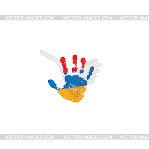 Armenia flag and hand - vector image