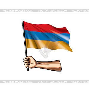 Armenia flag and hand - vector image