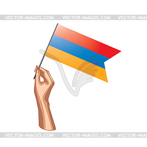 Armenia flag and hand - vector image