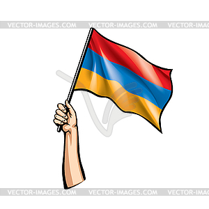 Armenia flag and hand - vector clip art