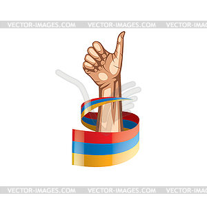 Armenia flag and hand - vector image