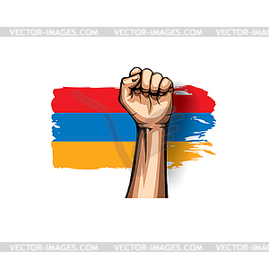 Armenia flag and hand - vector image