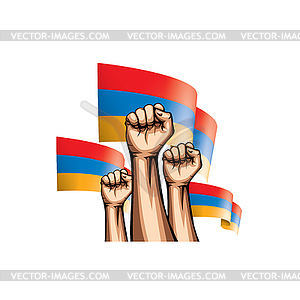 Armenia flag and hand - vector image