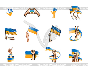 Ukraine flag and hand - vector image